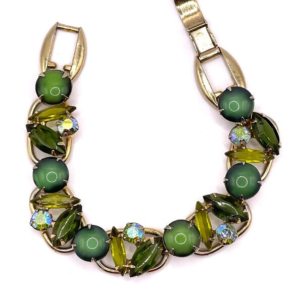 Juliana DeLizza & Elster Vintage Green Rhinestone Glass Bracelet #6700 - Picture 2 of 13